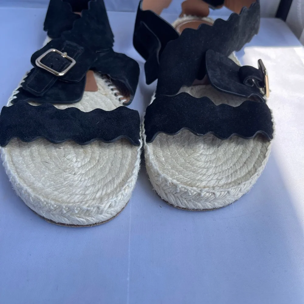 Chole Laurent Scalloped Suede espadrille Sandals - Picture 3 of 8